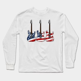 Electric Guitar USA Flag Patriotic Guitarist 4th July Long Sleeve T-Shirt